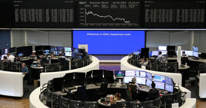 &copy; Reuters. The German share price index DAX graph is pictured at the stock exchange in Frankfurt, Germany, September 18, 2023.    REUTERS/Staff