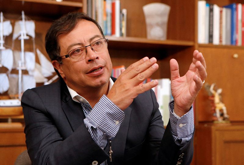 &copy; Reuters. FILE PHOTO: Then Colombian presidential candidate Gustavo Petro, speaks during an interview with Reuters in Bogota, Colombia, April 10, 2018. Picture taken April 10, 2018.  REUTERS/Jaime Saldarriaga/File Photo