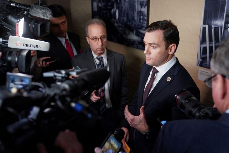 © Reuters. FILE PHOTO: Republican U.S. Rep. Mike Gallagher (R-WI) speaks to reporters after a Republican caucus meeting at the U.S. Capitol in Washington, U.S., January 3, 2023. REUTERS/Nathan Howard/File Photo