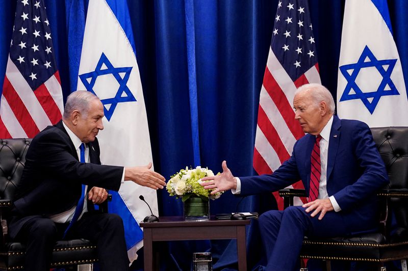 &copy; Reuters. الرئيس الأمريكي جو بايدن يعقد اجتماعا مع رئيس الوزراء الإسرائيلي بنيامين نتنياهو على هامش اجتماعات الجمعية العامة للأمم المتحدة في نيويور