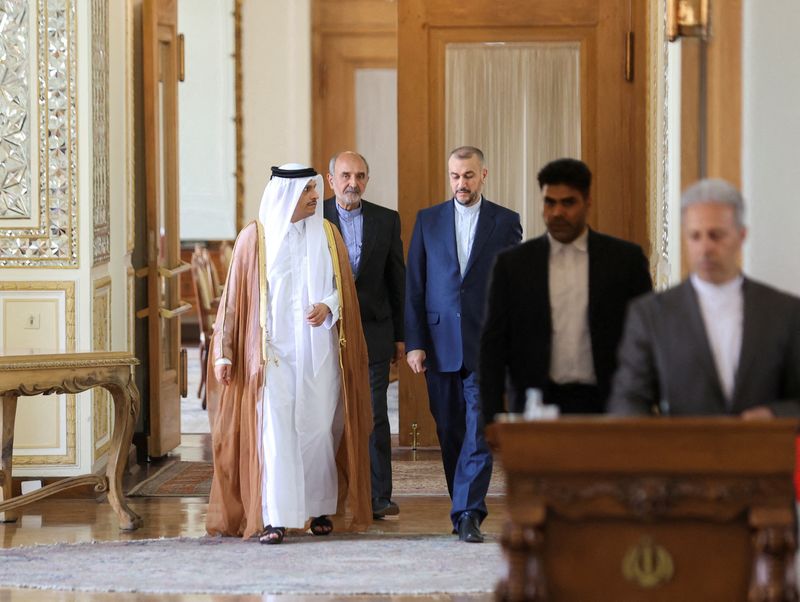 &copy; Reuters. FILE PHOTO: Iran's Foreign Minister Hossein Amir-Abdollahian and Qatari Deputy Prime Minister and Foreign Minister Sheikh Mohammed bin Abdulrahman Al Thani enter a hall for a joint news conference, in Tehran, Iran July 6, 2022. Majid Asgaripour/WANA (West