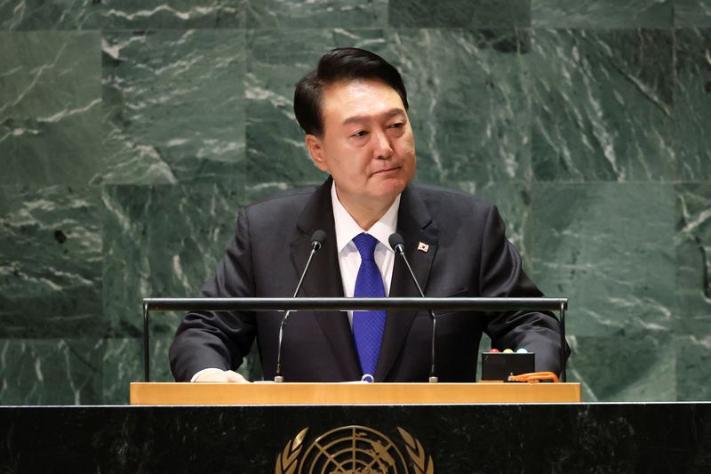 &copy; Reuters. Presidente sul-coreano, Yoon Suk Yeol, na Assembleia Geral da ONU
20/09/2023
REUTERS/Caitlin Ochs