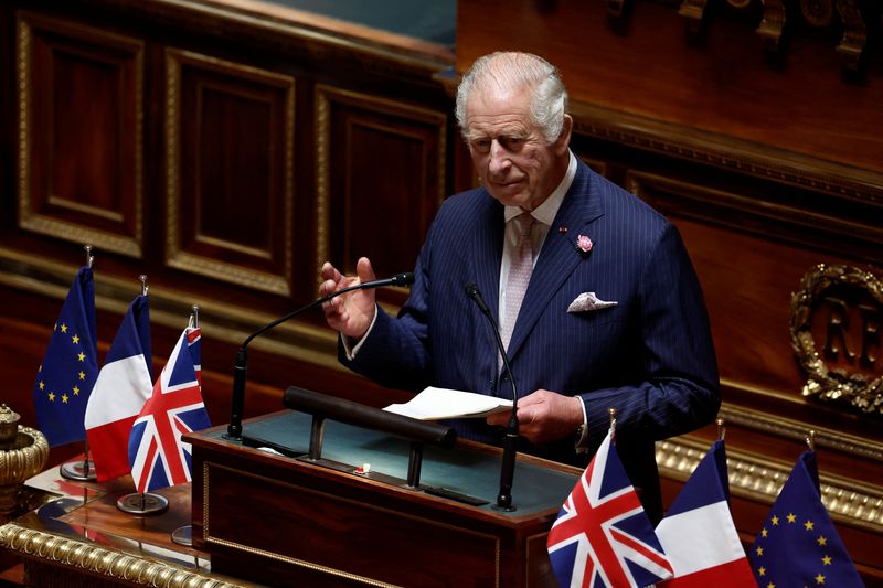 &copy; Reuters. Rei Charles faz discurso na França
 21/9/2023    REUTERS/Benoit Tessier