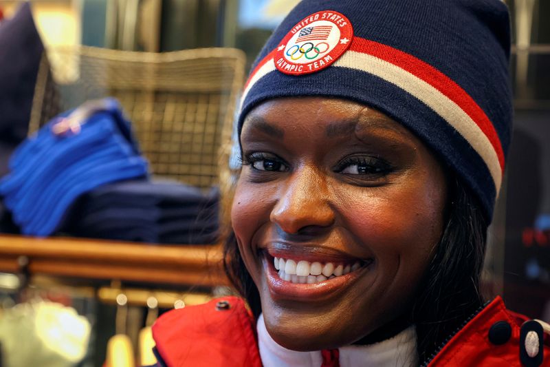 &copy; Reuters. U.S. Winter Olympic bobsledder Aja Evans poses for photos wearing Polo Ralph Lauren items designed for U.S. Winter Olympic Team at the company's store in New York City, New York, U.S., January 20, 2022.  REUTERS/Brendan McDermid/File photo