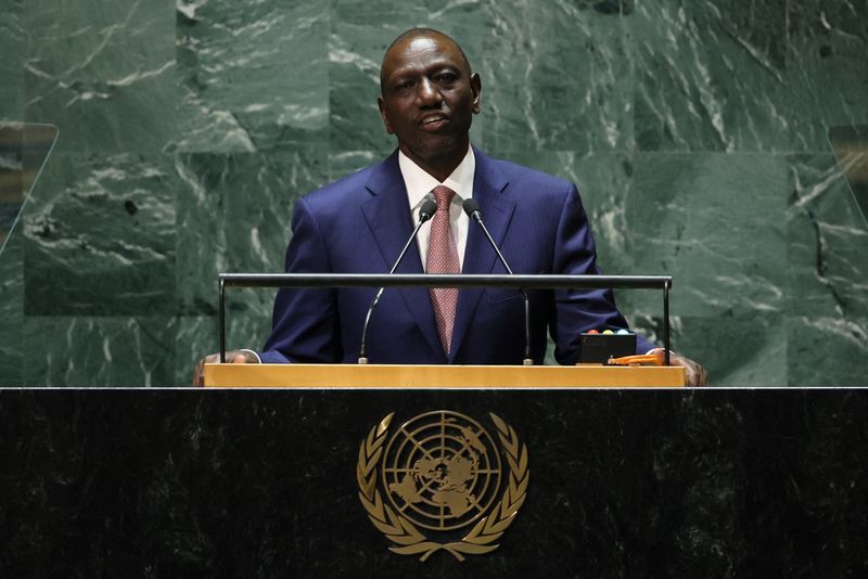 &copy; Reuters. Presidente do Quênia, William Samoei Ruto, discursa na 78ª Sessão da Assembleia Geral da ONU, em Nova York, EUA.
21/09/2023
REUTERS/Brendan McDermid