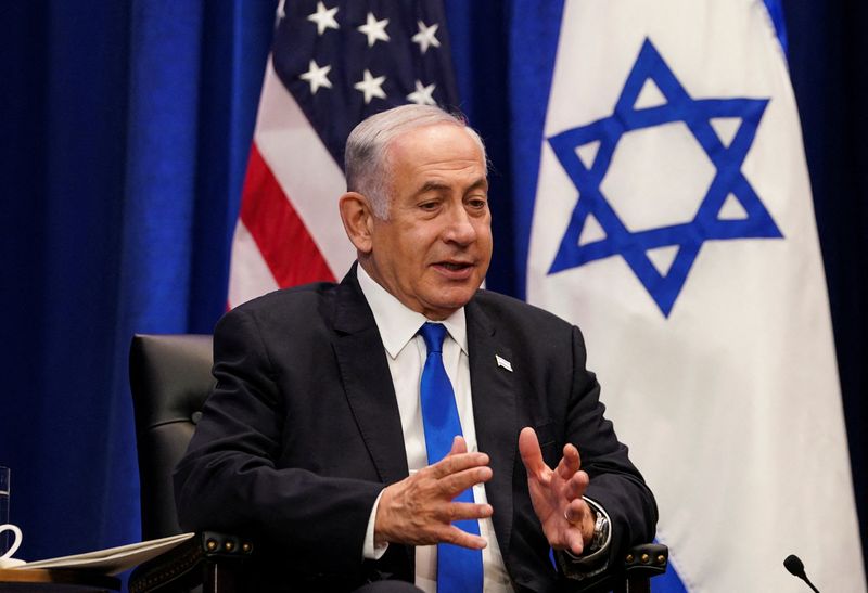 &copy; Reuters. رئيس الوزراء الإسرائيلي بنيامين نتنياهو خلال اجتماع في مقر الجمعية العامة للأمم المتحدة في مدينة نيويورك بالولايات المتحدة يوم 20 سبتمبر أي