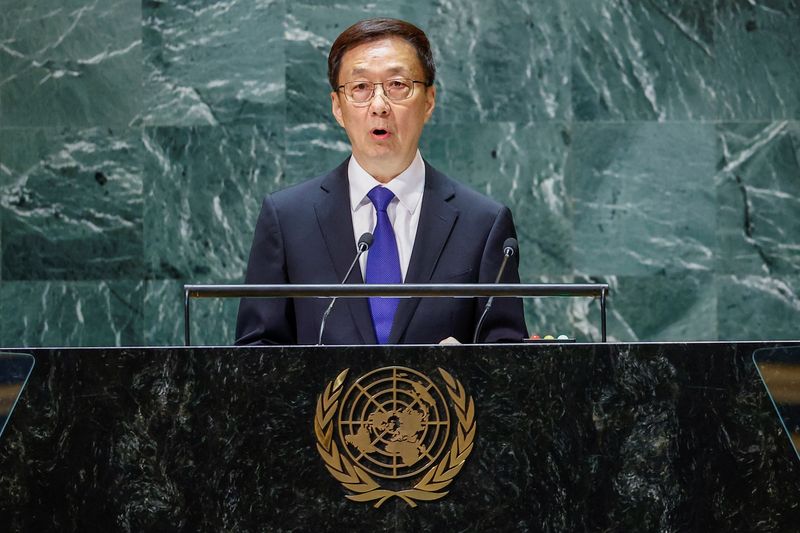 &copy; Reuters. Chinese Vice President Han Zheng addresses the 78th Session of the U.N. General Assembly in New York City, U.S., September 21, 2023.  REUTERS/Eduardo Munoz