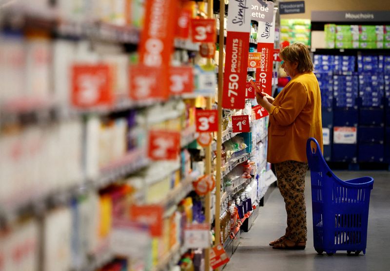 © Reuters. FILE PHOTO: A customer shops at a Carrefour supermarket in Montesson near Paris, France, September 13, 2023. REUTERS/Sarah Meyssonnier/File Photo