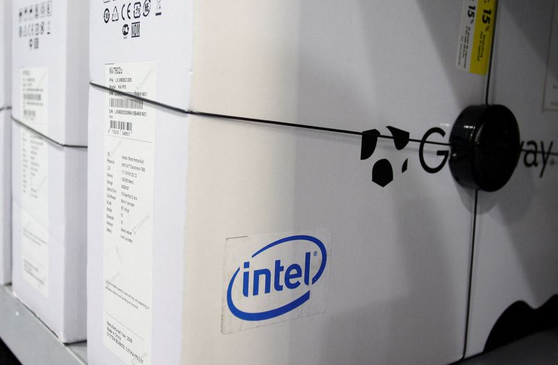 &copy; Reuters. FILE PHOTO: The Intel logo is advertised on the side of a computer box at an electronic store in Phoenix, Arizona November 4, 2009. REUTERS/Joshua Lott/File Photo