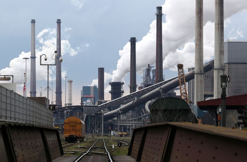 &copy; Reuters. FILE PHOTO: Smoke is seen coming out of chimneys at the Tata steel plant in Ijmuiden, Netherlands April 3, 2019. Picture taken April 3, 2019.  REUTERS/Yves Herman/File Photo