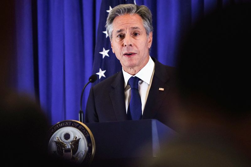 &copy; Reuters. U.S. Secretary of State Antony Blinken addresses members of the press on the sidelines of the 78th United Nations General Assembly at the Lotte Palace Hotel in New York City, U.S., September 22, 2023.  REUTERS/Bing Guan