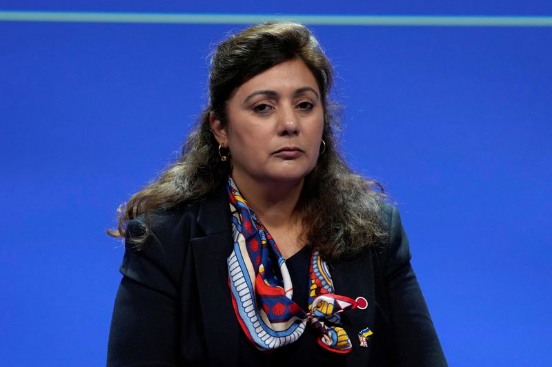 &copy; Reuters. FILE PHOTO: Nusrat Ghani, Britain's Minister of State Department for Business and Trade listens during the Restoring livelihoods - from planning to reconstruction session on the second day of the Ukraine Recovery Conference in London, Britain, June 22, 20