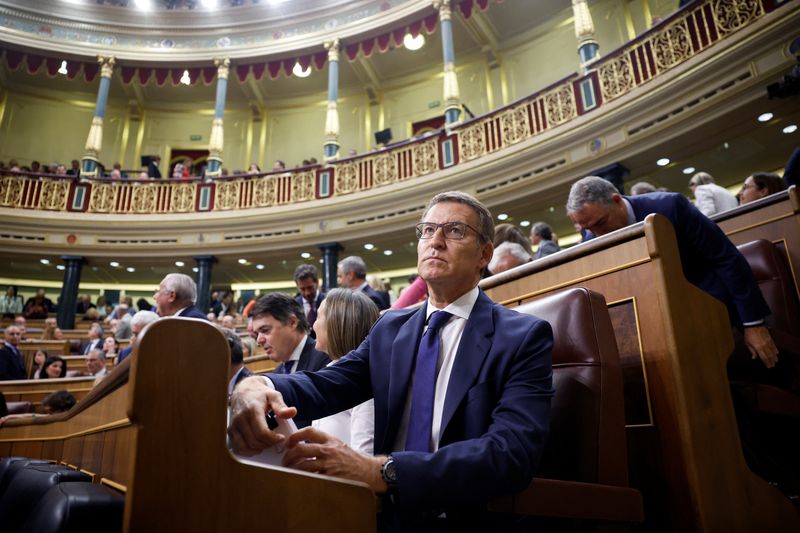 &copy; Reuters. Spain's opposition People's Party leader Alberto Nunez Feijoo attends an investiture debate in Madrid, Spain, September 26, 2023. REUTERS/Juan Medina