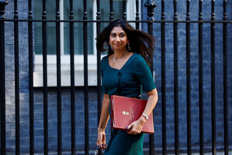 &copy; Reuters. FILE PHOTO: Home Secretary Suella Braverman walks on Downing Street on the day of a cabinet meeting, in London, Britain September 5, 2023 REUTERS/Peter Nicholls/File Photo