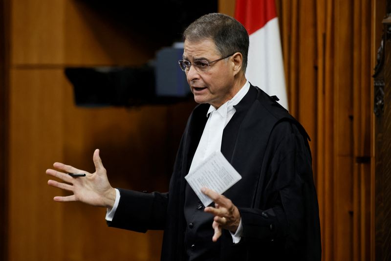 © Reuters. Speaker of the House of Commons Anthony Rota speaks during Question Period on Parliament Hill in Ottawa, Ontario, Canada September 25, 2023. REUTERS/Blair Gable