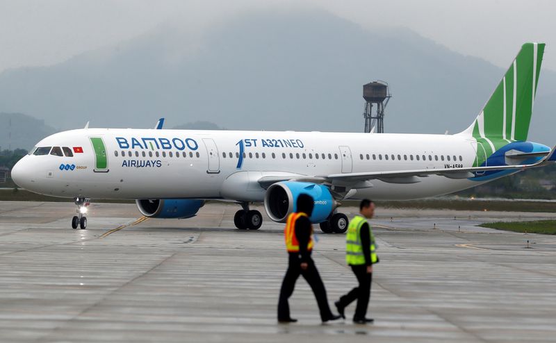 &copy; Reuters. FILE PHOTO: An Airbus A321 aircraft of Bamboo Airways taxis at Noi Bai airport in Hanoi, Vietnam January 16, 2019. REUTERS/Kham/File Photo