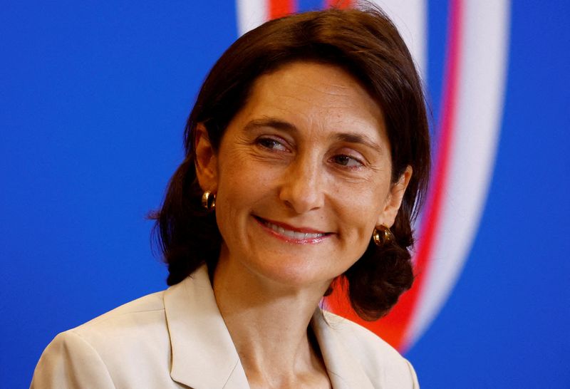 &copy; Reuters. FILE PHOTO: Rugby Union - Rugby World Cup Tournament Opening Press Conference - Roland Garros, Paris, France - September 4, 2023 Minister for Sport and the Olympic and Paralympic Games of France, Amelie Oudea-Castera during the press conference REUTERS/Sa