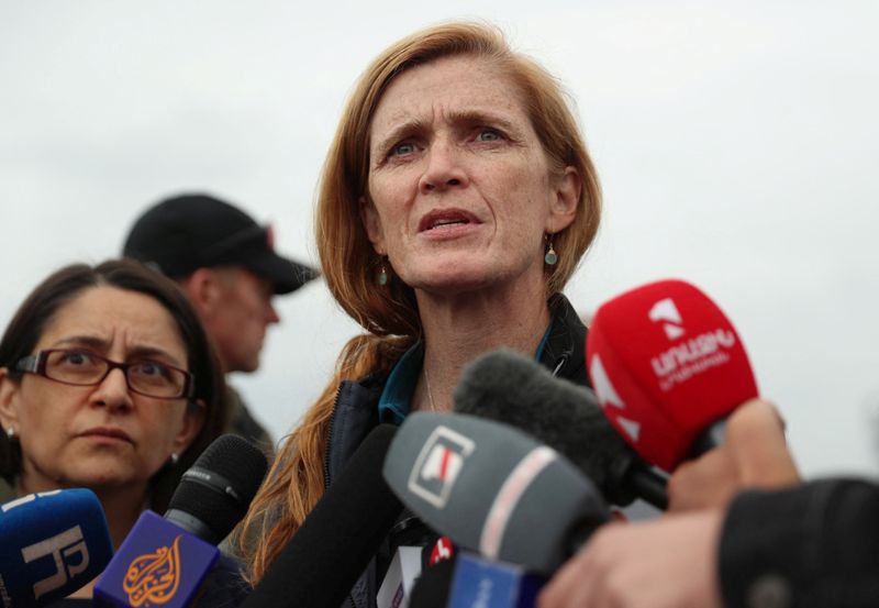 &copy; Reuters. FILE PHOTO: U.S. Agency for International Development (USAID) Administrator Samantha Power speaks to the media as she visits the aid centre for refugees from Nagorno-Karabakh region in the border village of Kornidzor, Armenia September 26, 2023. REUTERS/I