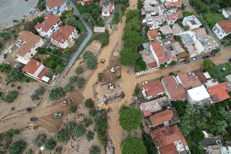 © Reuters. An aerial view of the area after Storm Elias hit the village of Agria, Greece, September 28, 2023.   REUTERS/Louisa Gouliamaki