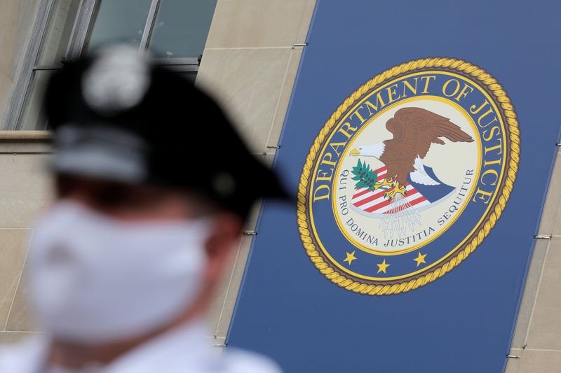 &copy; Reuters. Security stands guard at the headquarters of the United States Department of Justice (DOJ) in Washington, D.C., U.S., May 10, 2021. REUTERS/Andrew Kelly