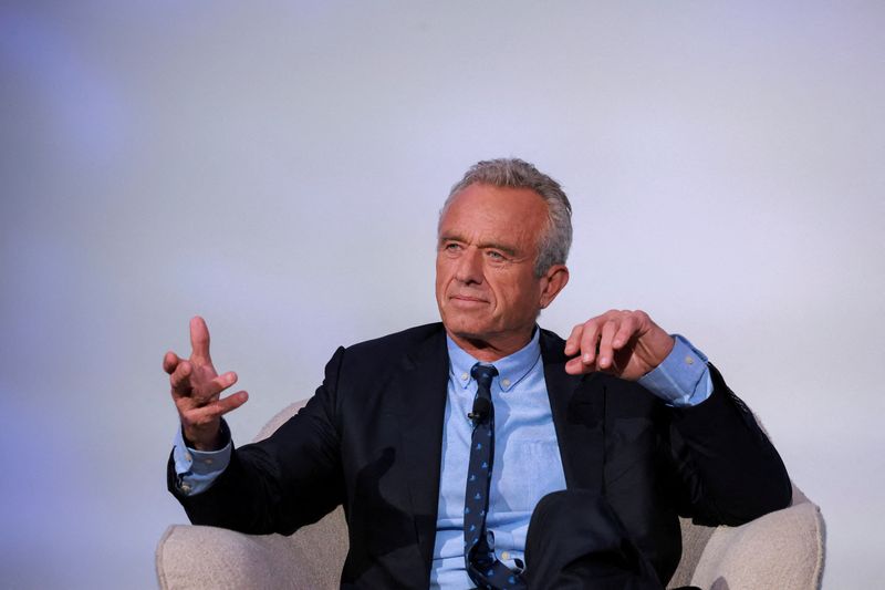 &copy; Reuters. FILE PHOTO: Democratic Presidential candidate Robert F. Kennedy Jr. speaks during The World Values Network's Presidential Candidate Series that discusses fighting antisemitism and championing Israel, in New York City, U.S., July 25, 2023. REUTERS/Amr Alfi