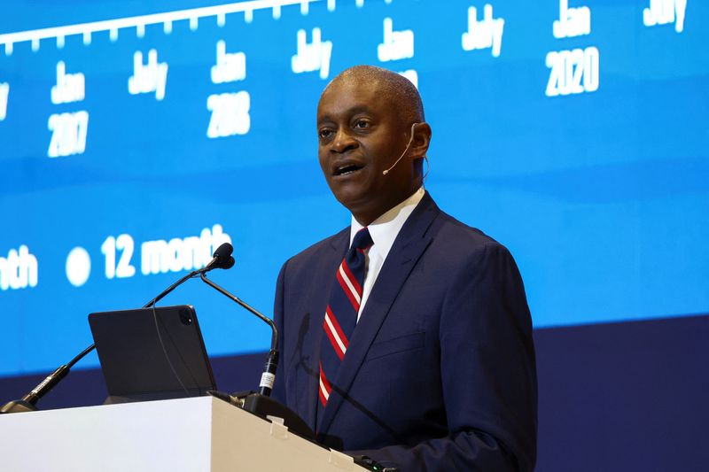 &copy; Reuters. FILE PHOTO:President and chief executive officer of the Federal Reserve Bank of Atlanta, Raphael Bostic speaks at the South African Reserve Bank's Biennial Conference in the Cape Town International Convention Centre, South Africa, August 31, 2023. REUTERS