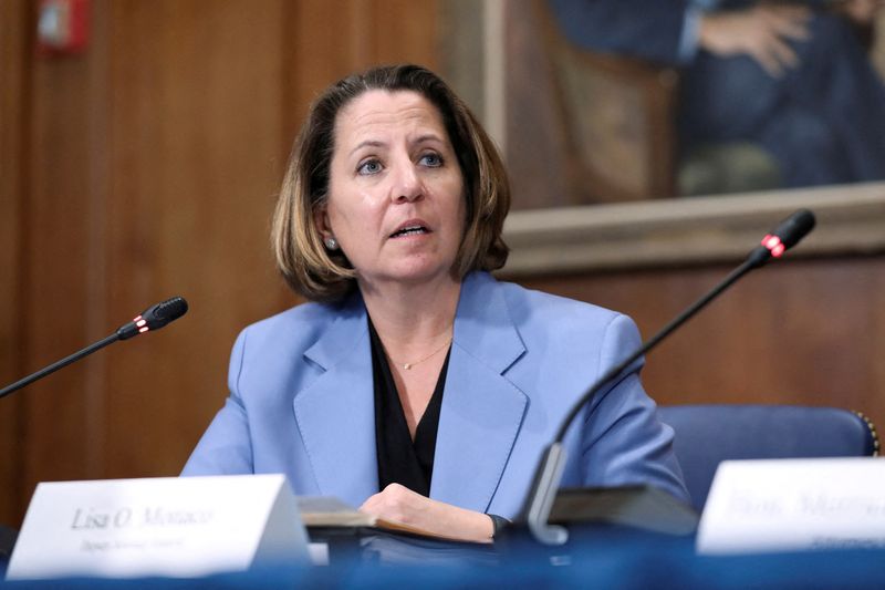 © Reuters. FILE PHOTO: Deputy Attorney General Lisa O. Monaco delivers remarks about the prosecution of war crimes in Ukraine committed by Russian forces during a press conference at the Department of Justice in Washington, D.C. on April 17, 2023. REUTERS/Amanda Andrade-Rhoades./File Photo