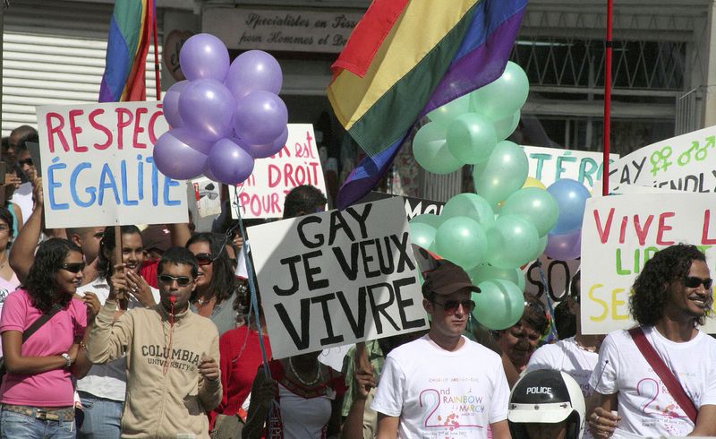 &copy; Reuters. Members of the gay and lesbian community in Mauritius take part in a march for gay rights and gender equality in the town of Rose Hill June 2, 2007.  REUTERS/Jean Alain Laportine/ File Photo