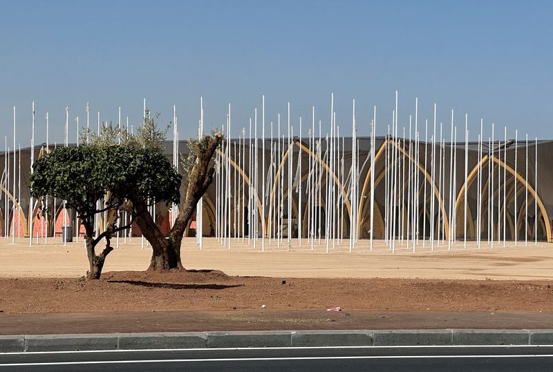 &copy; Reuters. FILE PHOTO: A view shows the entrance of the venue for the upcoming meetings of the International Monetary Fund and the World Bank, following last month's deadly earthquake, in Marrakech, Morocco October 1, 2023. REUTERS/Abdelhak Balhaki/File Photo