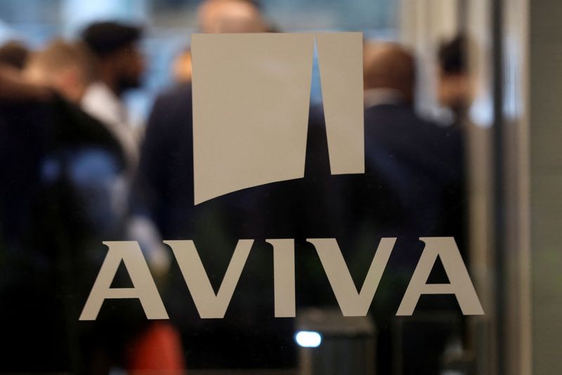 &copy; Reuters. FILE PHOTO: The Aviva logo on a window at the company's head office in the City of London, Britain, March 7, 2019. REUTERS/Simon Dawson/File Photo