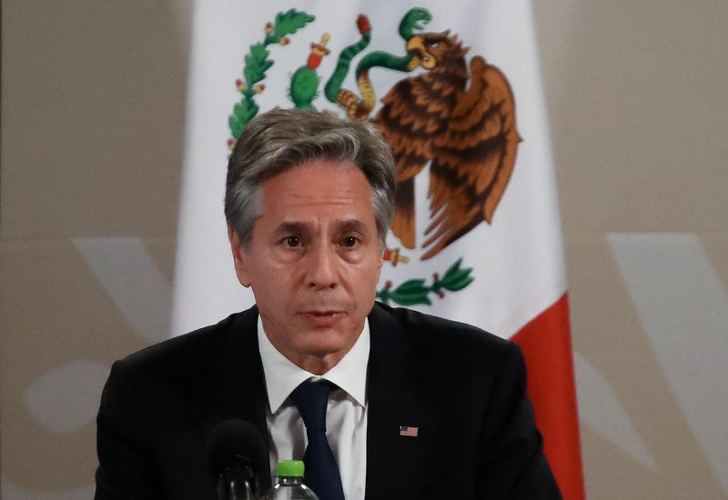 &copy; Reuters. وزير الخارجية الأمريكي أنتوني بلينكن خلال مؤتمر صحفي في مكسيكو سيتي بالمكسيك يوم الخميس. تصوير: هنري روميرو - رويترز.