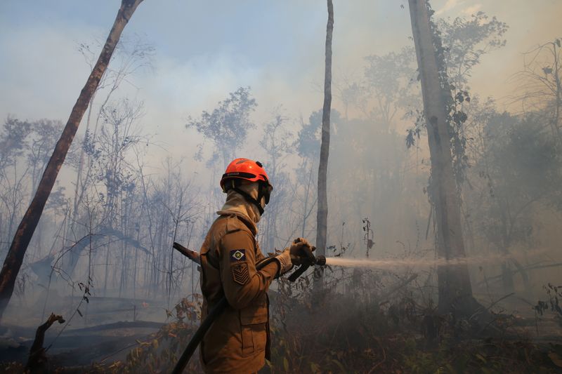 &copy; Reuters. Bombeiro combate incêndio na região amazônica
04/09/2019
REUTERS/Amanda Perobelli