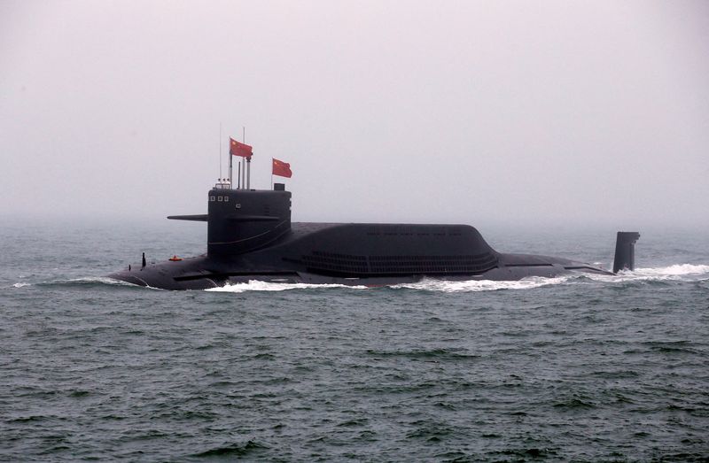 &copy; Reuters. FILE PHOTO: Chinese Navy's nuclear-powered submarine Long March 11 takes part in a naval parade off the eastern port city of Qingdao, to mark the 70th anniversary of the founding of Chinese People's Liberation Army Navy, China, April 23, 2019. REUTERS/Jas