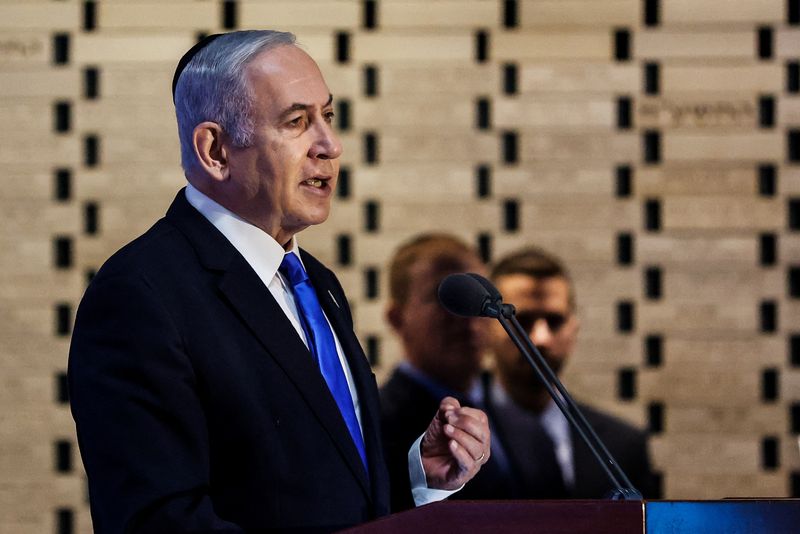 &copy; Reuters. رئيس الوزراء الإسرائيلي بنيامين نتنياهو خلال كلمته في مراسم تخليد لذكرى الجنود الإسرائيليين الذين قتلوا في حرب 1973 في القدس يوم 26 سبتمبر أيل