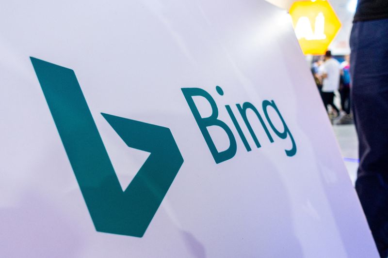 © Reuters. FILE PHOTO: A sign of Microsoft Corp's Bing search engine is seen at the World Artificial Intelligence Conference (WAIC) in Shanghai, China September 21, 2018. Picture taken September 21, 2018.  REUTERS/Stringer/File Photo
