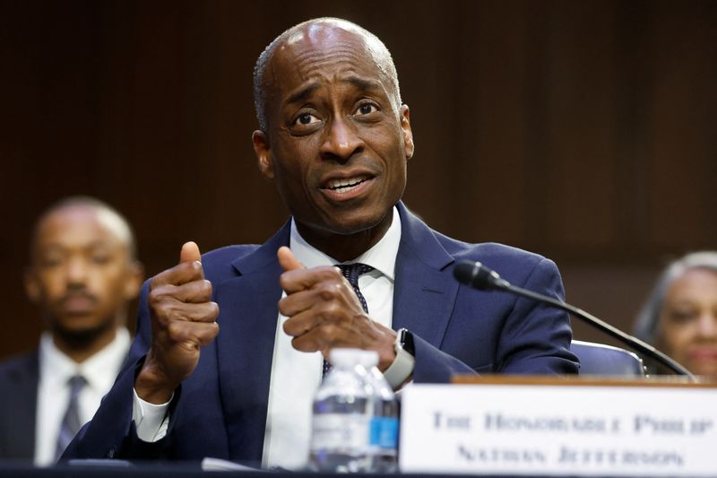 &copy; Reuters. FILE PHOTO: Fed Governor Philip Jefferson testifies before a Senate Banking Committee hearing on his nomination to be the Federal Reserve's next vice chair, on Capitol Hill in Washington, U.S., June 21, 2023. REUTERS/Jonathan Ernst/File Photo