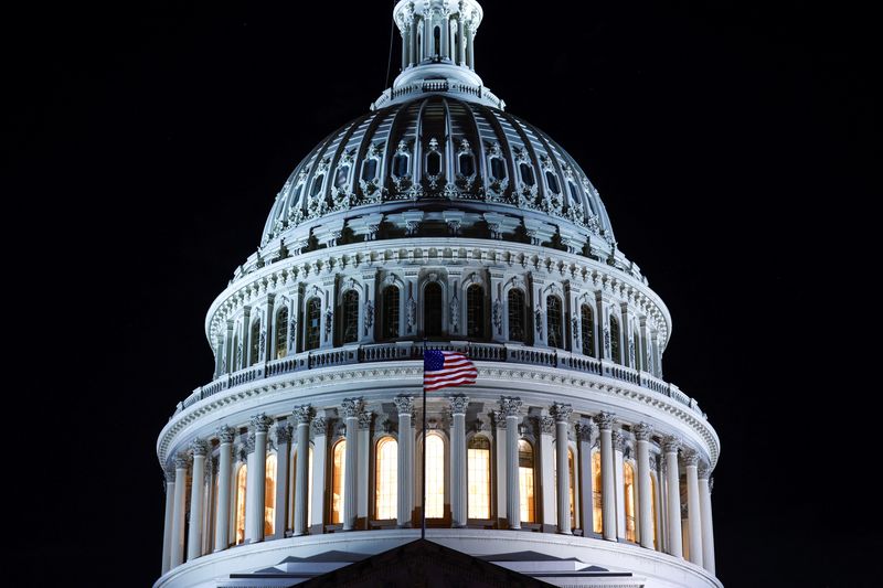 &copy; Reuters. The U.S. Capitol is seen at night as Republicans work towards electing a new Speaker of the House, on Capitol Hill in Washington, U.S., October 9, 2023. REUTERS/Evelyn Hockstein/File Photo
