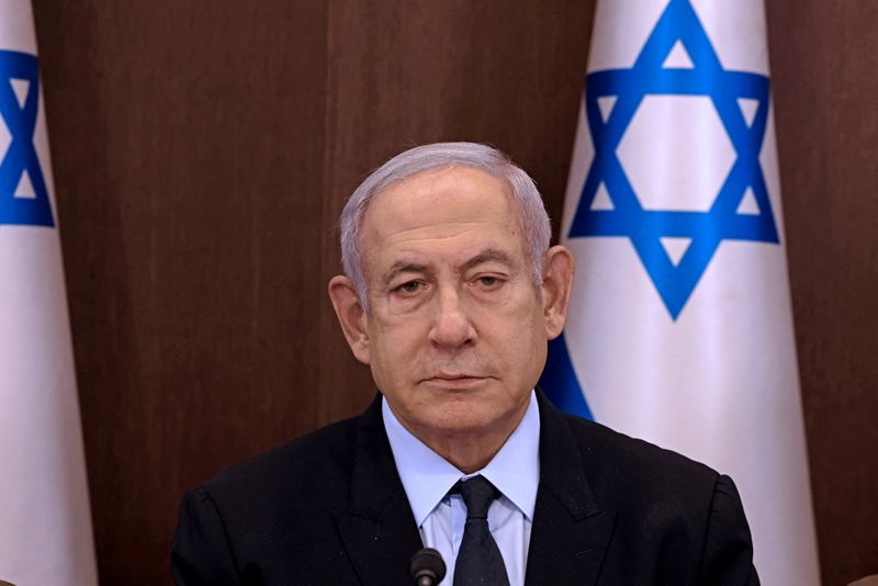 &copy; Reuters. رئيس الوزراء الإسرائيلي بنيامين نتنياهو يرأس اجتماع الحكومة الأسبوعي في القدس يوم 27 أغسطس آب 2023. صورة لرويترز من ممثل لوكالة الأنباء.