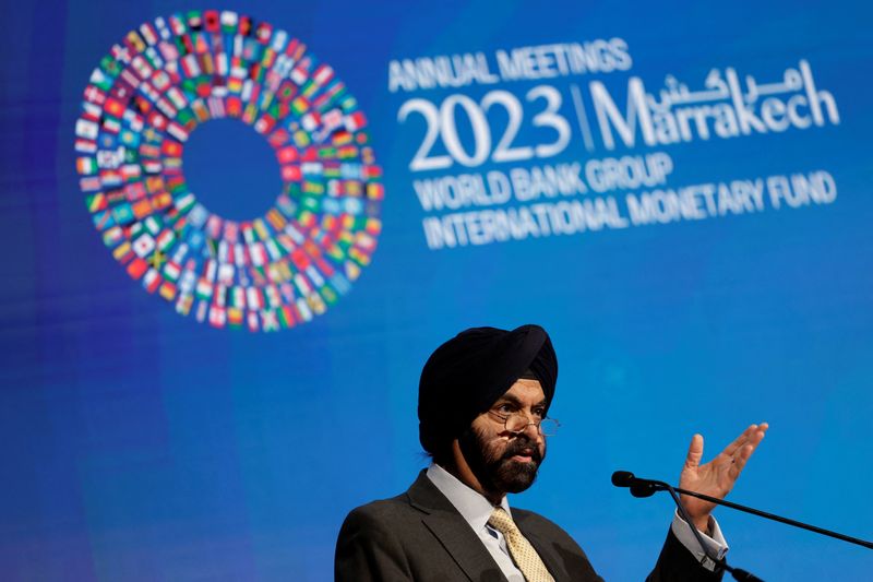 &copy; Reuters. FILE PHOTO: World Bank President Ajay Banga speaks on the second day of the annual meeting of the International Monetary Fund and the World Bank, following last month's deadly earthquake, in Marrakech, Morocco, October 10, 2023. REUTERS/Susana Vera/File p