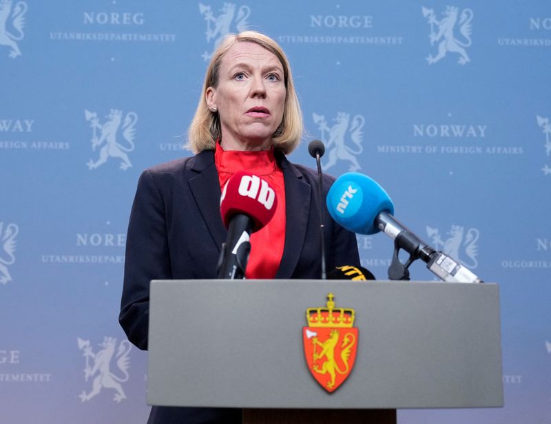 &copy; Reuters. وزيرة الخارجية النرويجية أنيكن هويتفيلدت خلال مؤتمر في أوسلو يوم 13 أبريل نيسان 2023. صورة لرويترز من وكالة الأنباء النرويجية. يحظر استخدام ال