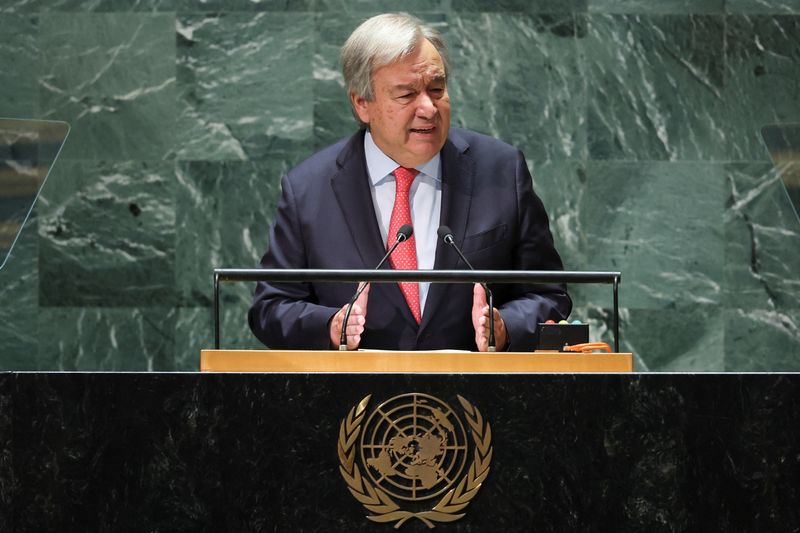 &copy; Reuters. الأمين العام للأمم المتحدة أنطونيو جوتيريش يتحدث أمام الجمعية العامة في نيويورك يوم 19 سبتمبر أيلول 2023. تصوير: مايك سيجار - رويترز