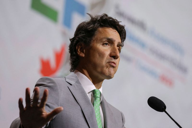 &copy; Reuters. FILE PHOTO: Canada's Prime Minister Justin Trudeau speaks at the close of the Seventh Assembly of the Global Environment Facility (GEF) in Vancouver, British Columbia, Canada August 25, 2023.  REUTERS/Chris Helgren/File Photo