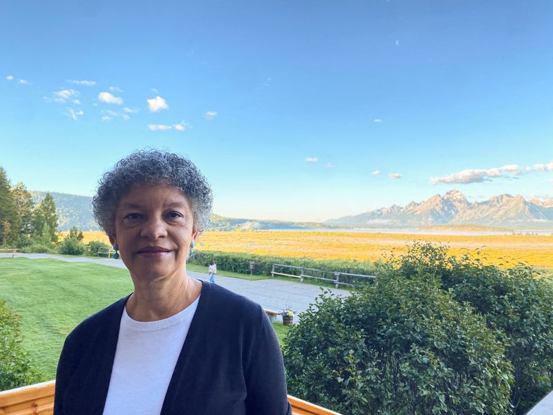 &copy; Reuters. FILE PHOTO: Federal Reserve Bank of Boston President Susan Collins stands behind the Jackson Lake Lodge in Jackson Hole, where the Kansas City Fed holds its annual economic symposium, in Wyoming, U.S., August 24, 2023. REUTERS/Ann Saphir/File Photo