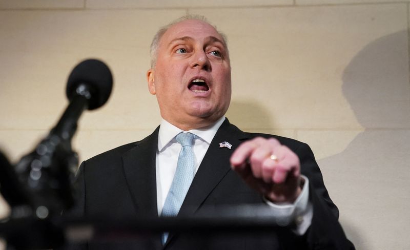 &copy; Reuters. House Majority Leader Steve Scalise (R-LA) speaks to reporters after he won a majority of votes in the House Republican caucus to become their nominee for next Speaker of the House during a Republican meeting held behind closed doors in the Longworth Hous