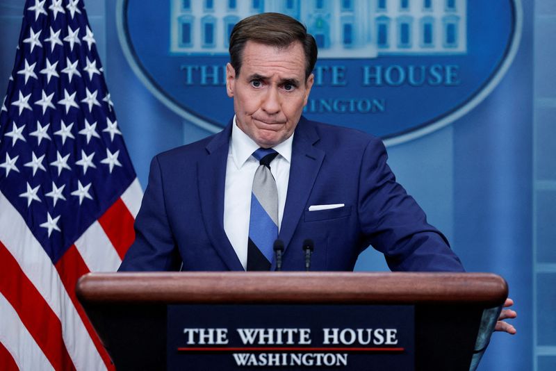 &copy; Reuters. U.S. White House National Security Council Strategic Communications Coordinator John Kirby takes questions on the situation in Israel as he joins White House Press Secretary Karine Jean-Pierre for the daily press briefing at the White House in Washington,