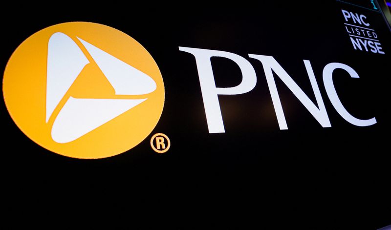 &copy; Reuters. FILE PHOTO: A screen displays the logo and trading information for PNC Financial Services Group Inc. on the floor of the New York Stock Exchange (NYSE) in New York City, U.S., April 19, 2023.  REUTERS/Brendan McDermid/File Photo