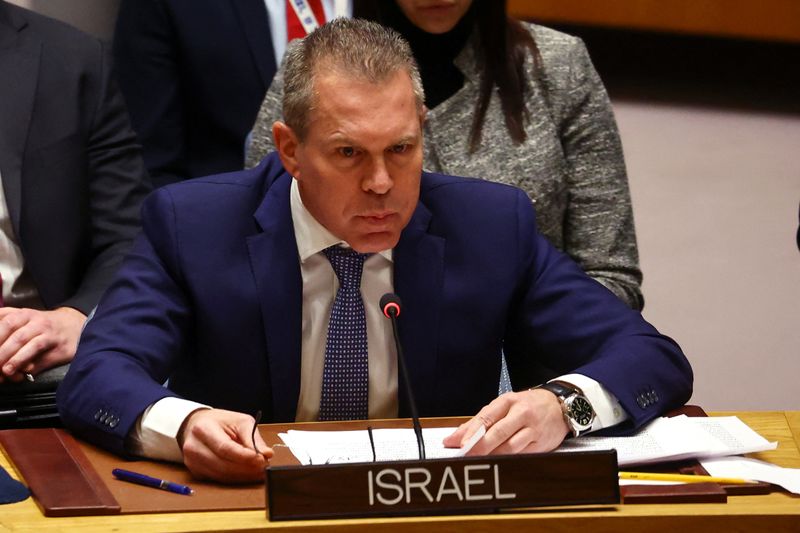 &copy; Reuters. مندوب إسرائيل لدى الأمم المتحدة جلعاد خلال اجتماع في نيويورك يوم الخامس من يناير كانون الثاني 2023. تصوير مايك سيجار - رويترز.