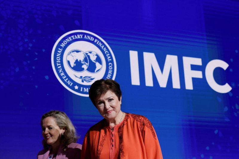 &copy; Reuters. International Monetary and Financial Committee (IMFC) Chair Nadia Calvino and International Monetary Fund (IMF) Managing Director Kristalina Georgieva arrive for a news conference during the annual meeting of the International Monetary Fund and the World 