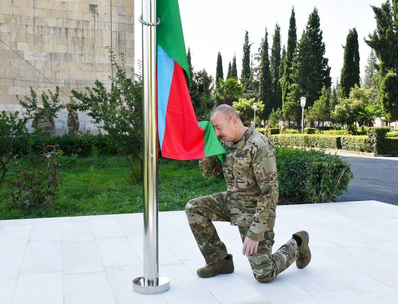 Aliyev raises Azerbaijan's flag in former breakaway region of Karabakh