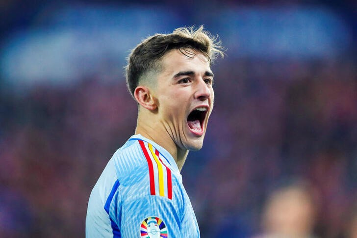 &copy; Reuters. El jugador español Gavi celebra el gol de la victoria ante Noruega por las clasificatorias para la Eurocopa 2024 en el estadio Ullevaal de Oslo, Noruega. 15 octubre 2023. Frederik Ringnes/NTB vía Reuters. ATENCIÓN EDITORES - ESTA IMAGEN FUE ENTREGADA P